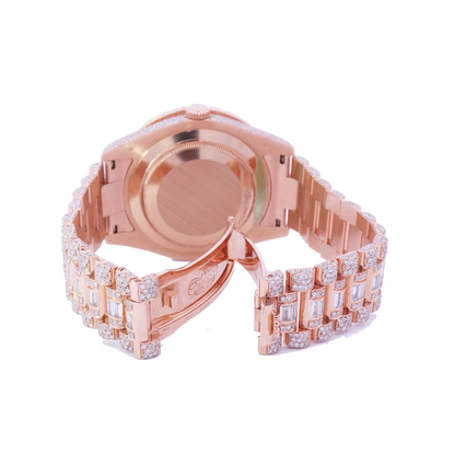 Rolex Day Date Rose Gold 41mm Completely Iced Out Roman Pave Diamond Dial Watch | Ref# 218235 - Happy Jewelers Fine Jewelry Lifetime Warranty