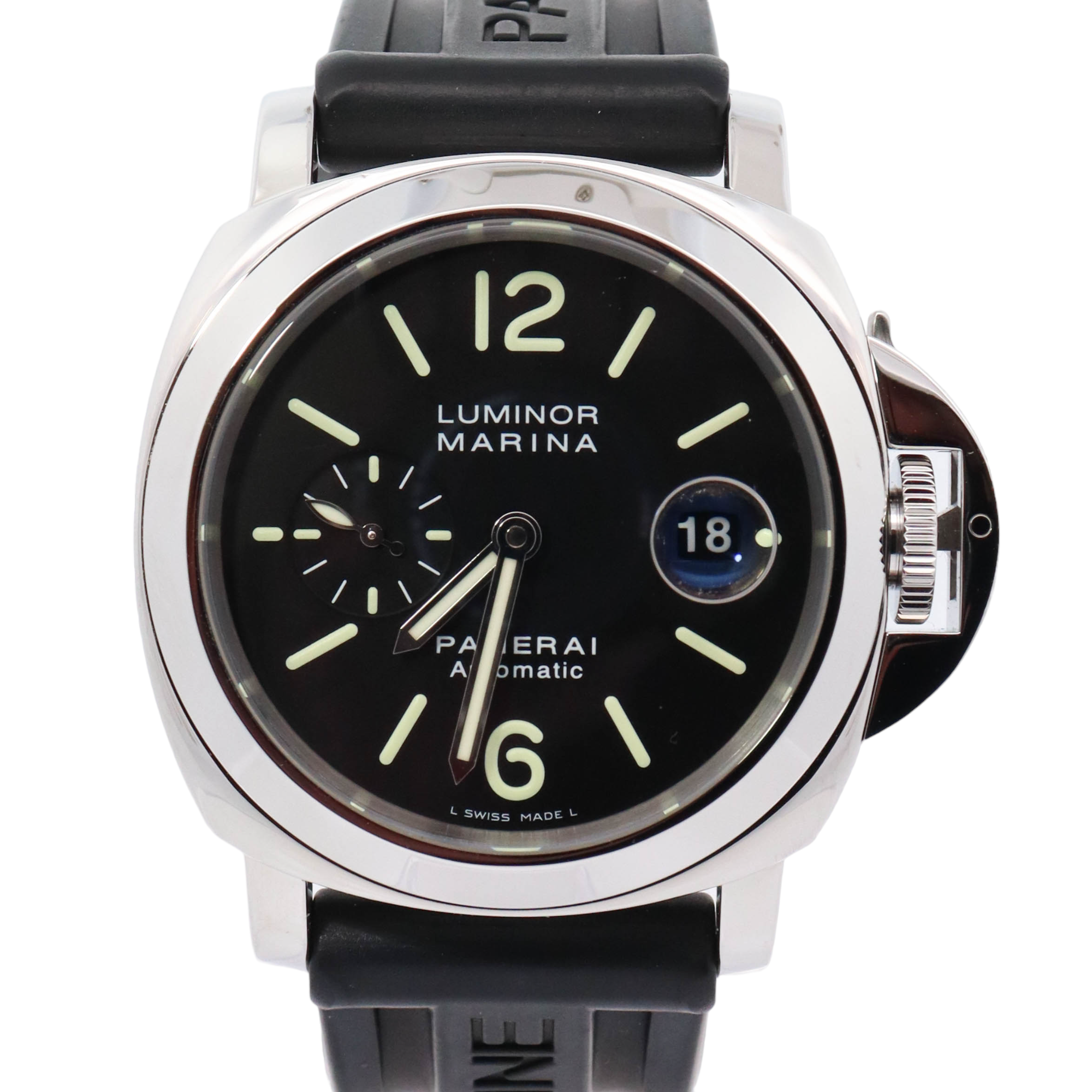 Panerai Luminor Marina Stainless Steel 44mm Black Roman & Stick Dial Watch Reference#: PAM00299 - Happy Jewelers Fine Jewelry Lifetime Warranty