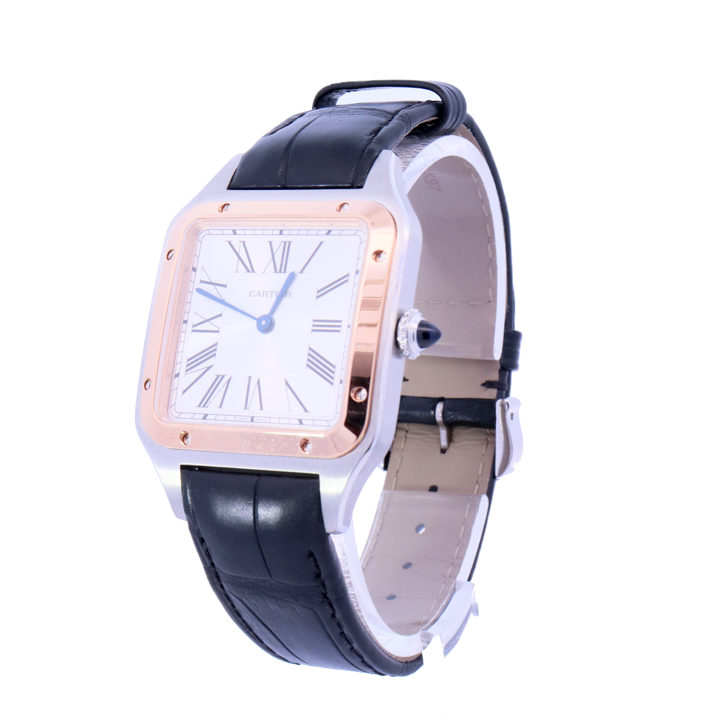 Cartier Santos Dumont Rose Gold and Stainless Steel 31mm White Roman Dial Watch | Ref# W2SA0011 - Happy Jewelers Fine Jewelry Lifetime Warranty
