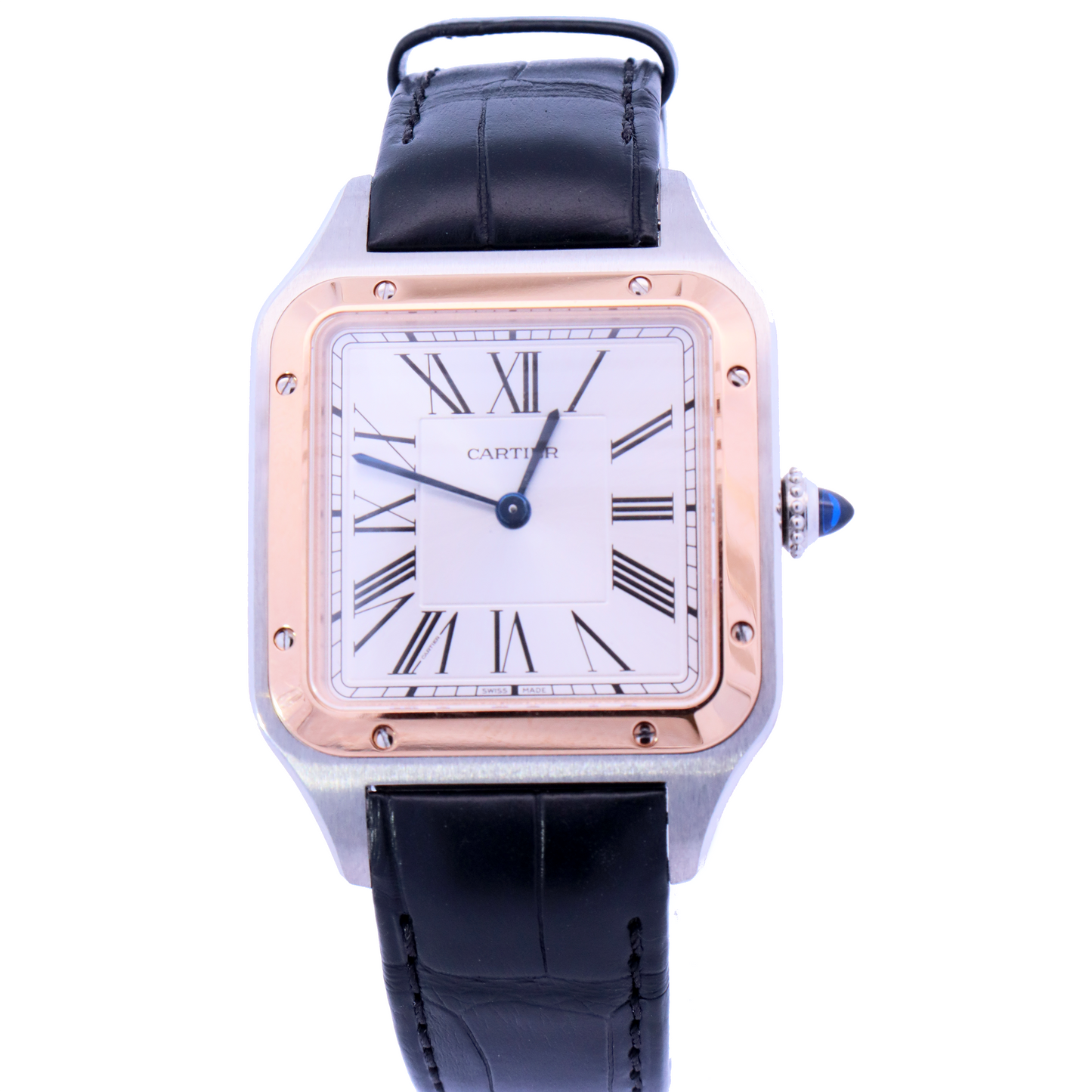 Cartier Santos Dumont Rose Gold and Stainless Steel 31mm White Roman Dial Watch | Ref# W2SA0011 - Happy Jewelers Fine Jewelry Lifetime Warranty