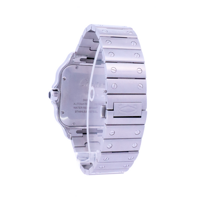 Cartier Santos Stainless Steel 42mm Iced Out Bezel Grey Dial Watch | Ref# WSSA0037 - Happy Jewelers Fine Jewelry Lifetime Warranty