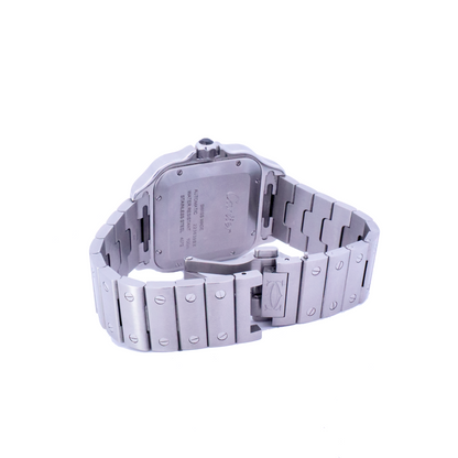 Cartier Santos Stainless Steel 42mm Iced Out Bezel Grey Dial Watch | Ref# WSSA0037 - Happy Jewelers Fine Jewelry Lifetime Warranty