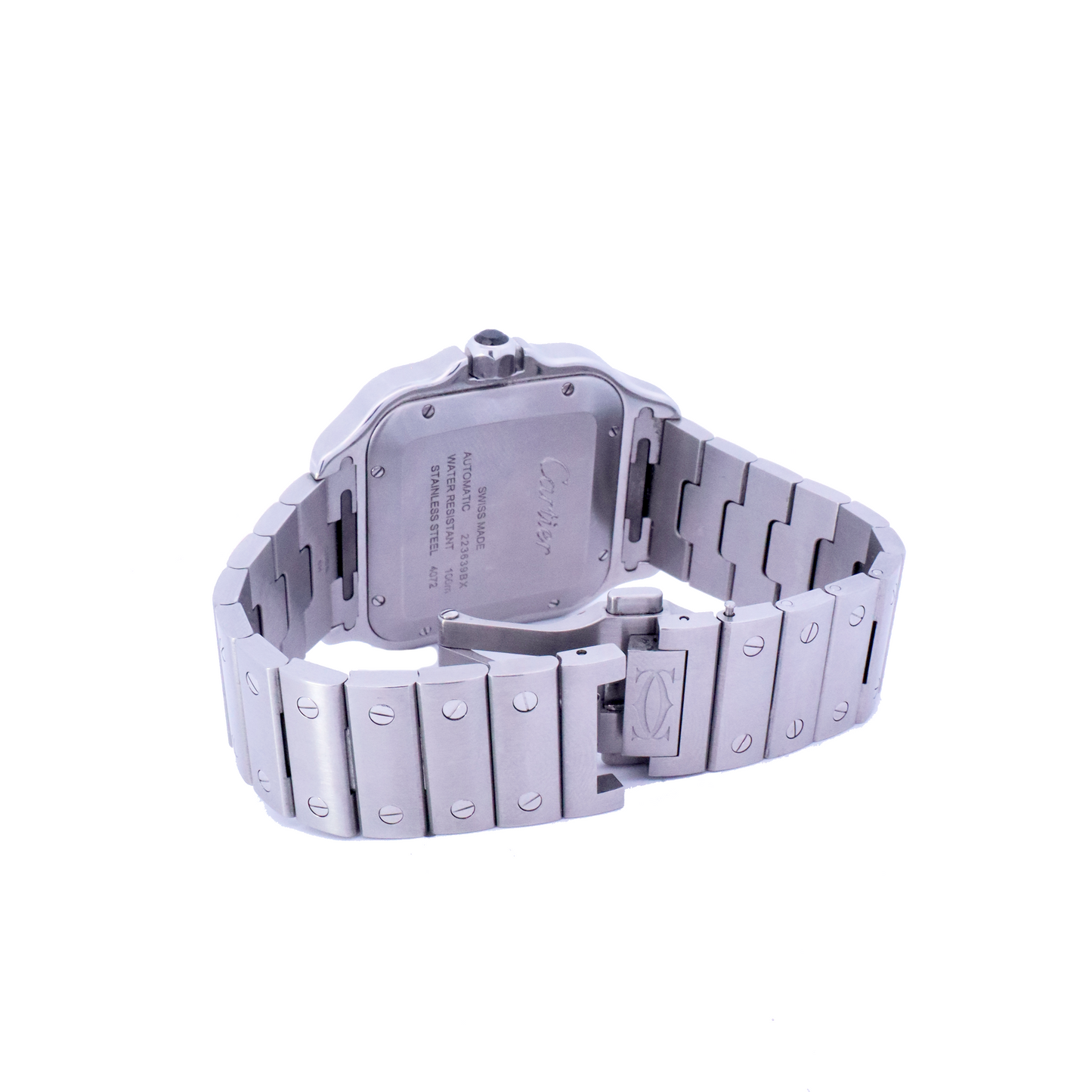 Cartier Santos Stainless Steel 42mm Iced Out Bezel Grey Dial Watch