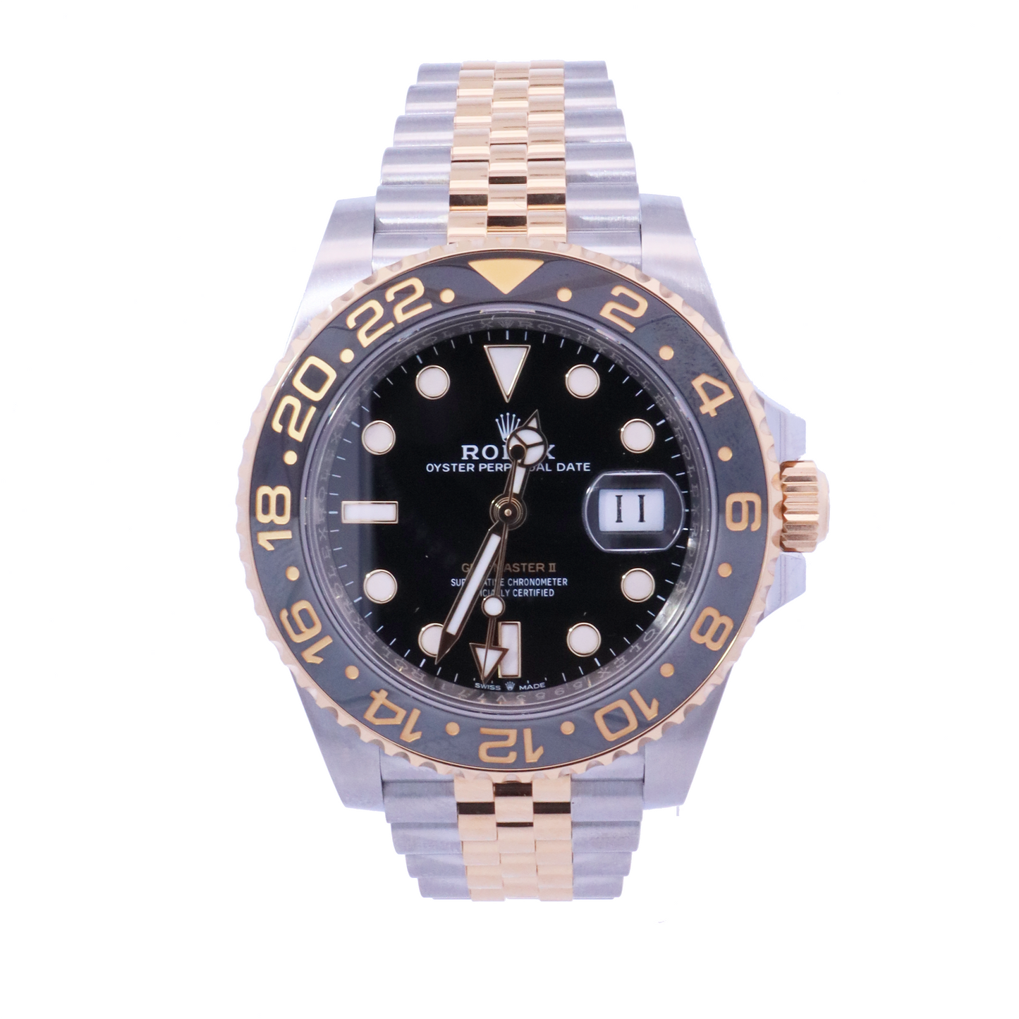 Rolex GMT-Master II Yellow Gold & Stainless Steel 40mm Black Dot Dial Watch | Ref# 126713GRNR - Happy Jewelers Fine Jewelry Lifetime Warranty
