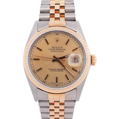 Rolex Datejust Two Tone Steel & Yellow Gold Champagne Stick Dial Watch Reference #: 16013 - Happy Jewelers Fine Jewelry Lifetime Warranty
