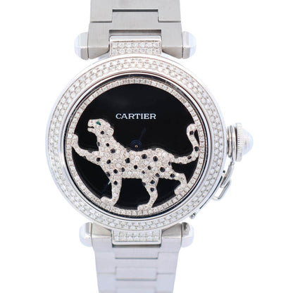 Cartier Pasha 35mm Stainless Steel Custom Panther Dial Ref# 2475 - Happy Jewelers Fine Jewelry Lifetime Warranty