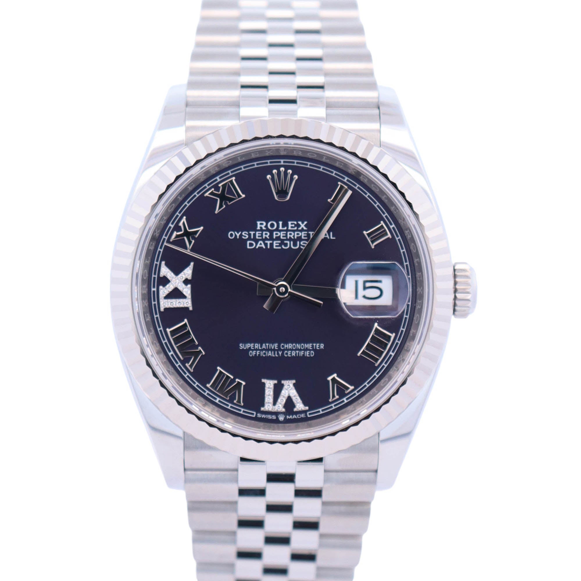 Rolex Datejust 36mm Stainless Steel Purple Dial Watch Ref# 126234 - Happy Jewelers Fine Jewelry Lifetime Warranty