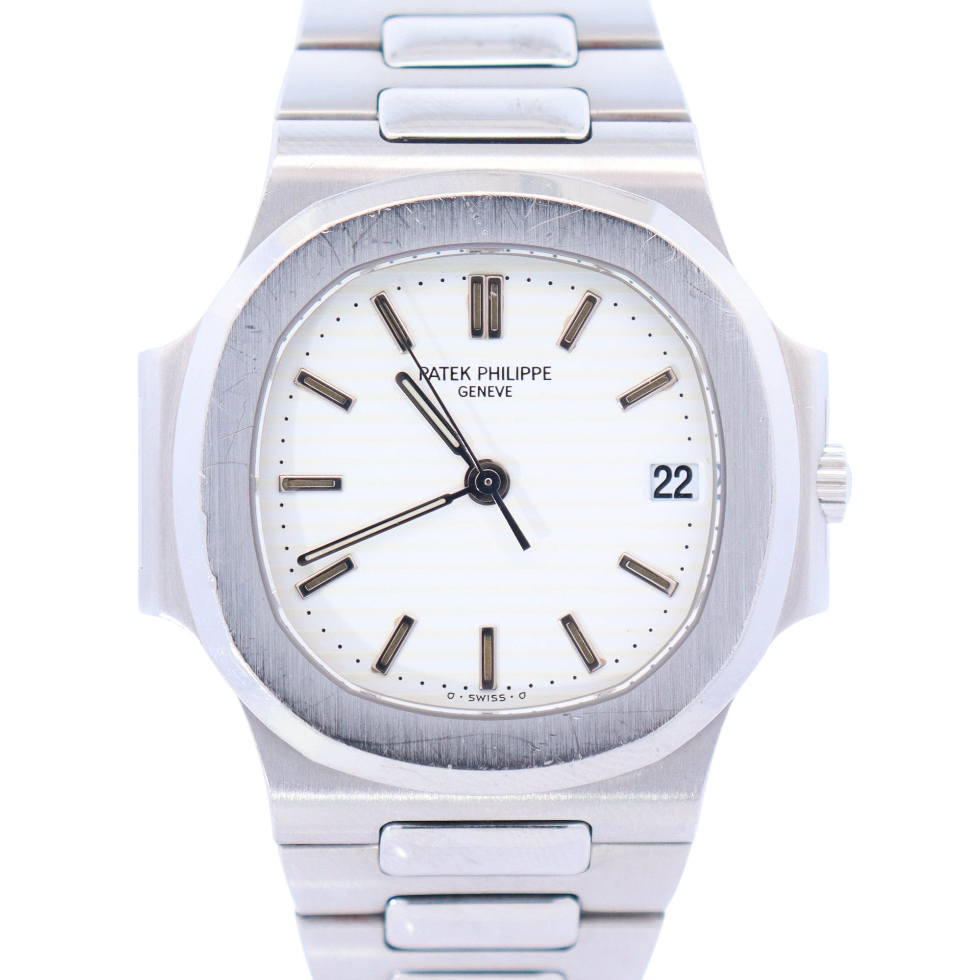 Patek Philippe Nautilus 37.5mm White Stick Dial Watch Ref# 3800 - Happy Jewelers Fine Jewelry Lifetime Warranty