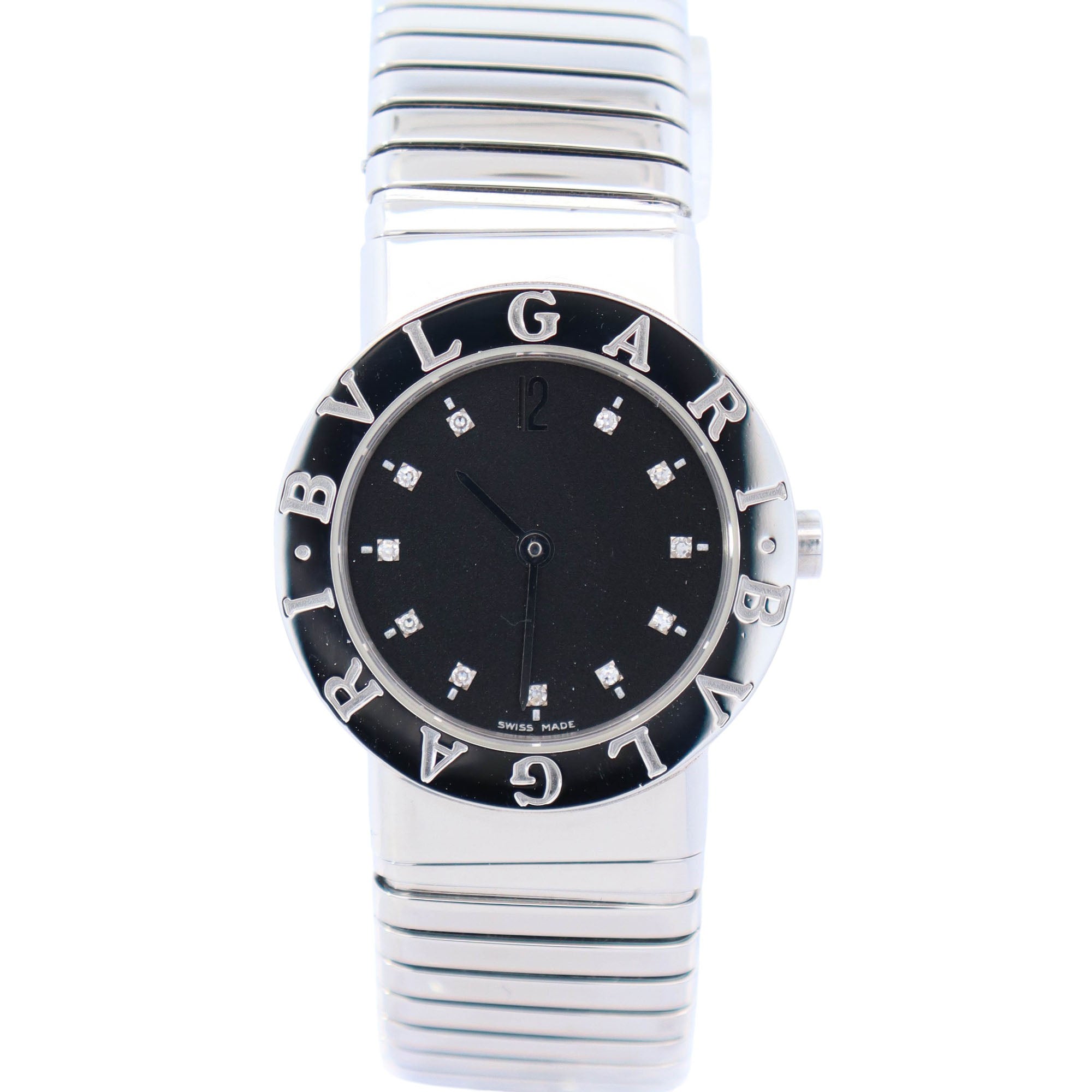 Bvlgari Tubagos 26mm Black Dial Watch Ref# BB262TS - Happy Jewelers Fine Jewelry Lifetime Warranty