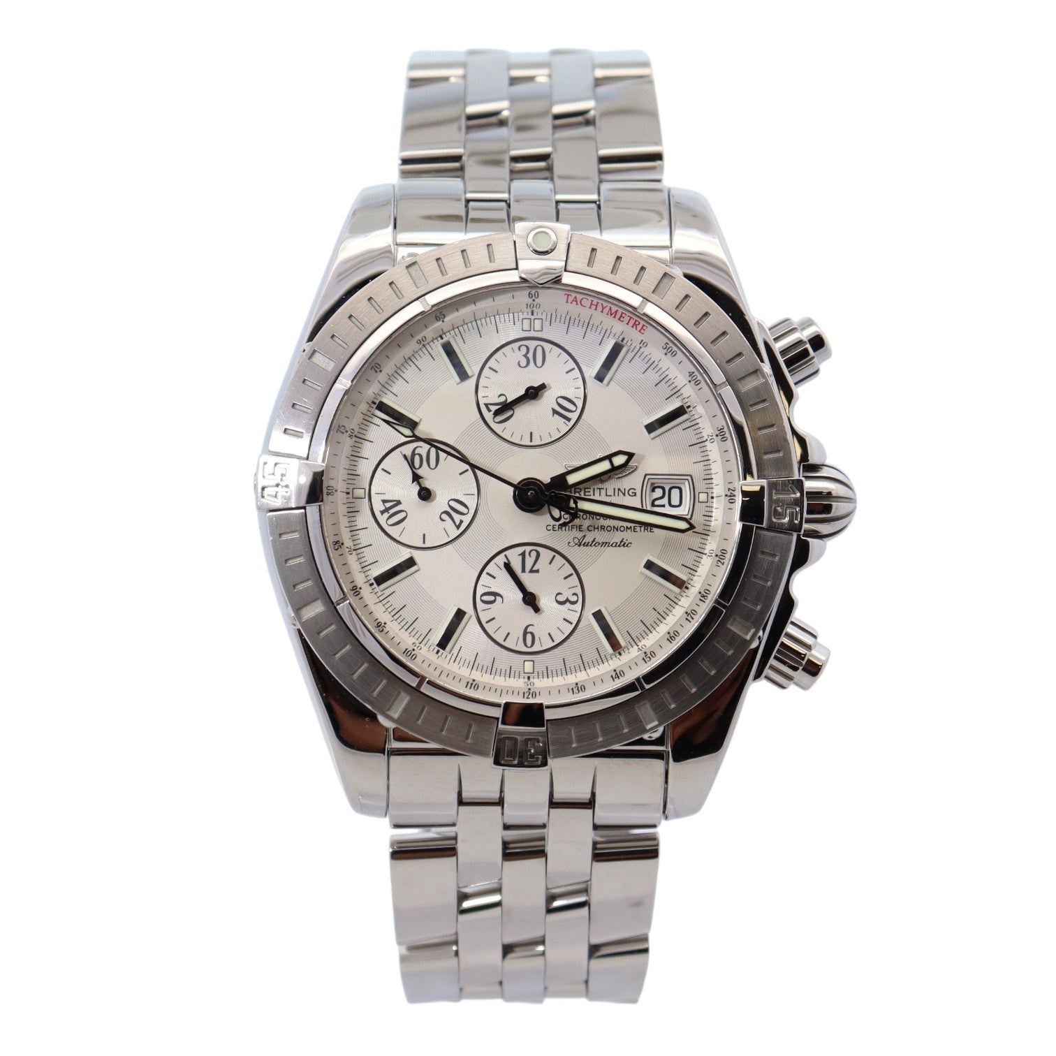 Breitling Chronomat 43mm Silver Dial Watch Ref# A13356 - Happy Jewelers Fine Jewelry Lifetime Warranty