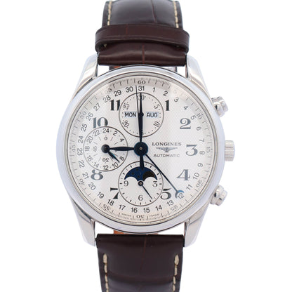 Longines Master Collection Moon Phase 40mm Silver Barleycorn Dial Watch Ref# L2.673.4.78.3 - Happy Jewelers Fine Jewelry Lifetime Warranty