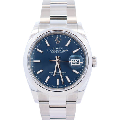Rolex Datejust 36mm Blue Stick Dial Watch Ref# 126200