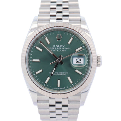 Rolex Datejust 36mm Mint Green Dial Watch Ref# 126234
