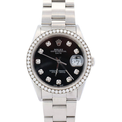 Rolex Perpetual Date 34mm Black Dial Watch Ref# 15210
