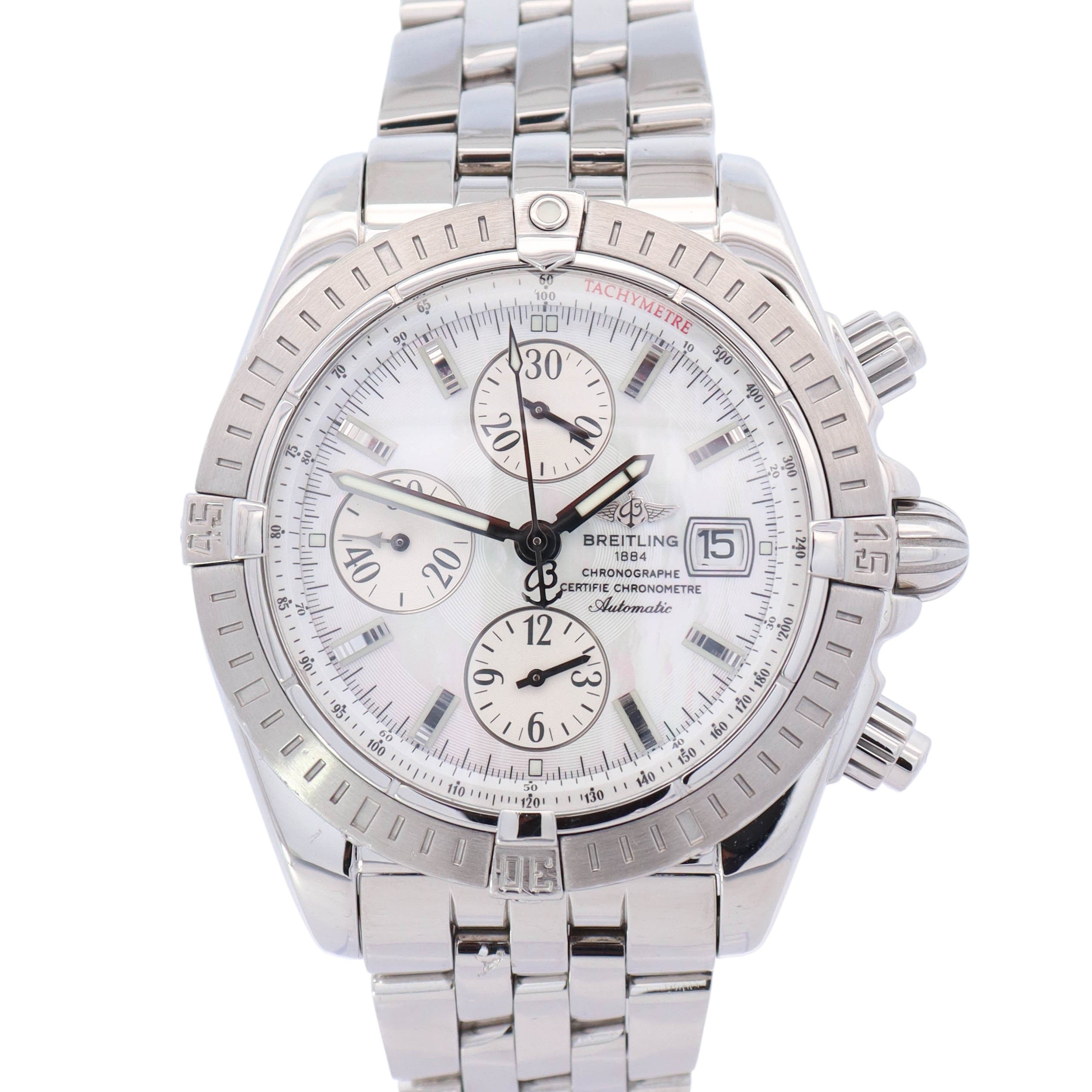 Breitling Chronomat 43mm MOP Dial Watch Ref# A13356 - Happy Jewelers Fine Jewelry Lifetime Warranty
