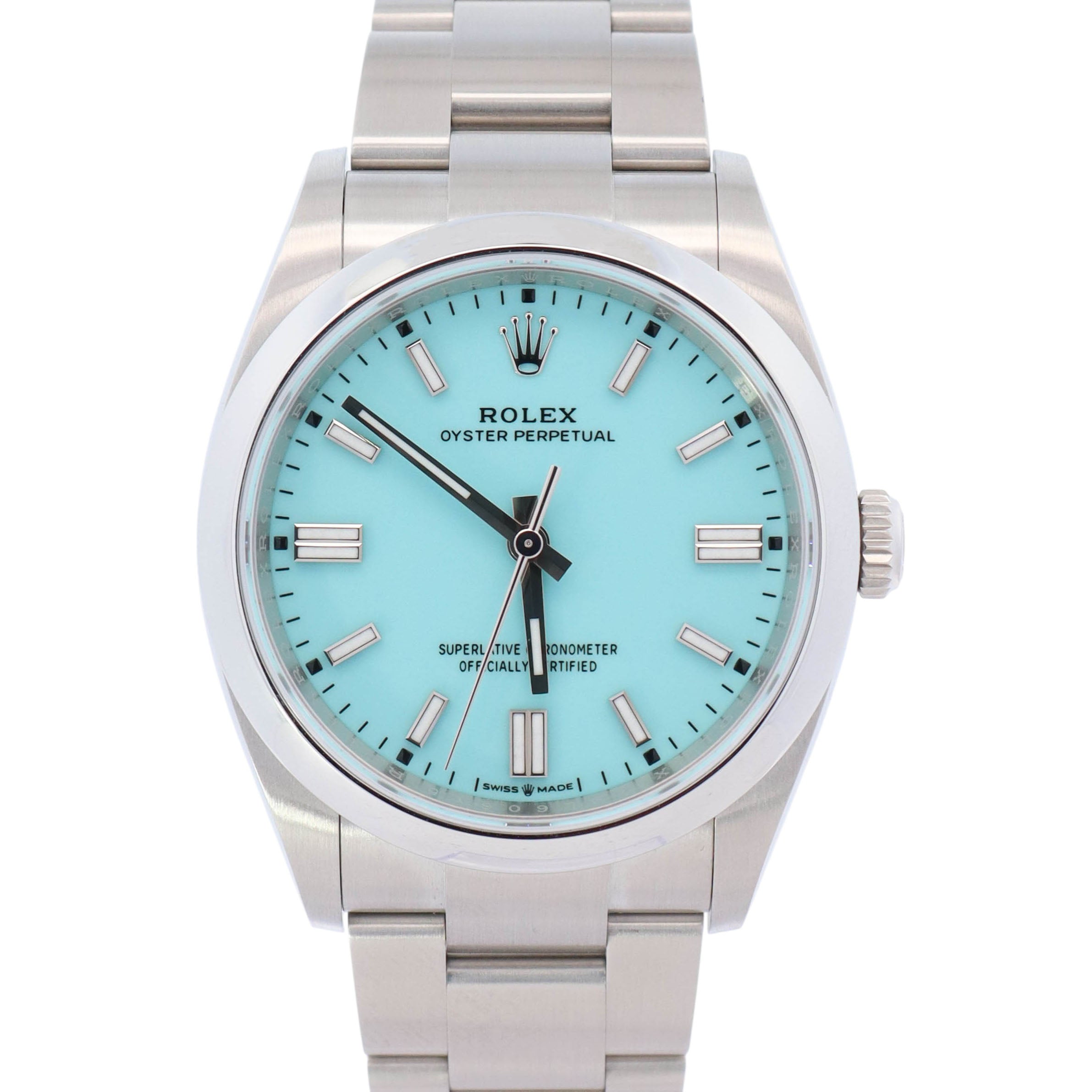 Rolex Oyster Perpetual 36mm Turquoise Blue Dial Watch Ref# 126000 - Happy Jewelers Fine Jewelry Lifetime Warranty