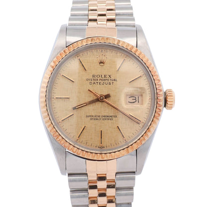Rolex Datejust 36mm Champagne Linen Dial Watch Ref# 16013 - Happy Jewelers Fine Jewelry Lifetime Warranty