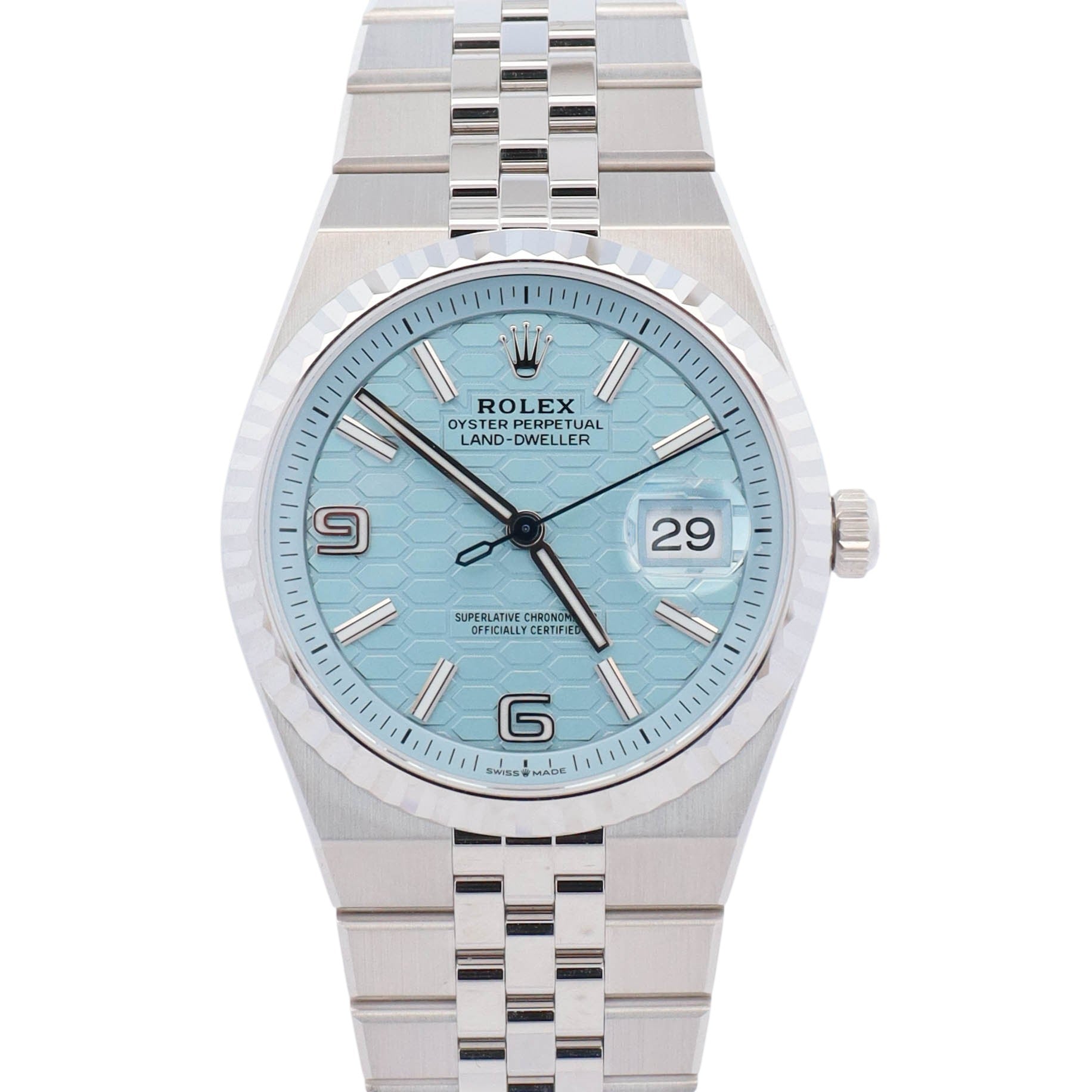 Rolex Land-Dweller 36mm Ice Blue Dial Watch Ref# 127236 – Happy
