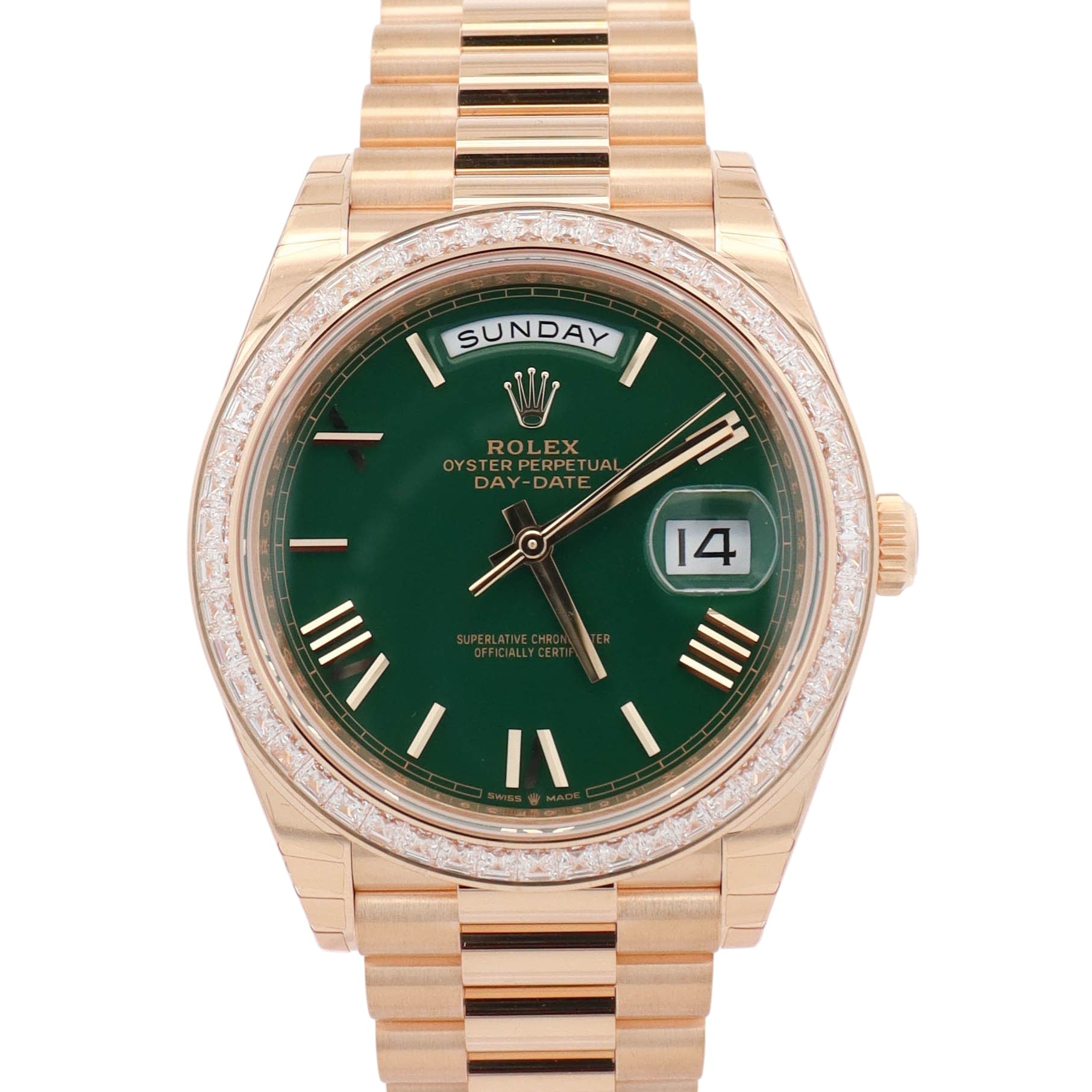 Rolex Day-Date Yellow Gold 40mm Green Dial Watch Ref# 228398TBR - Happy Jewelers Fine Jewelry Lifetime Warranty