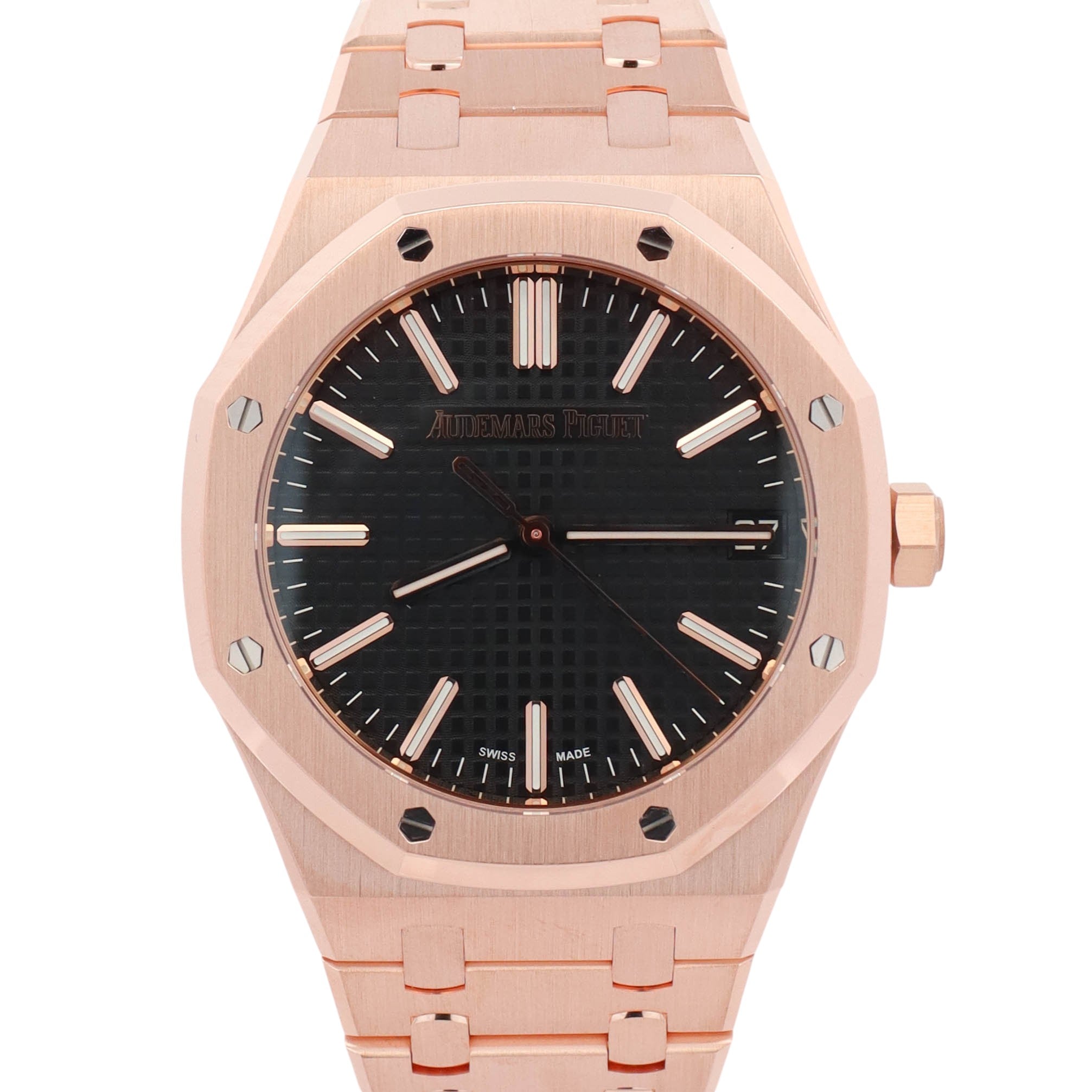 Audemars Piguet Royal Oak 50th Anniversary Rose Gold 41mm Black Stick Dial Watch Ref# 15500OR.OO.1220OR.01 - Happy Jewelers Fine Jewelry Lifetime Warranty