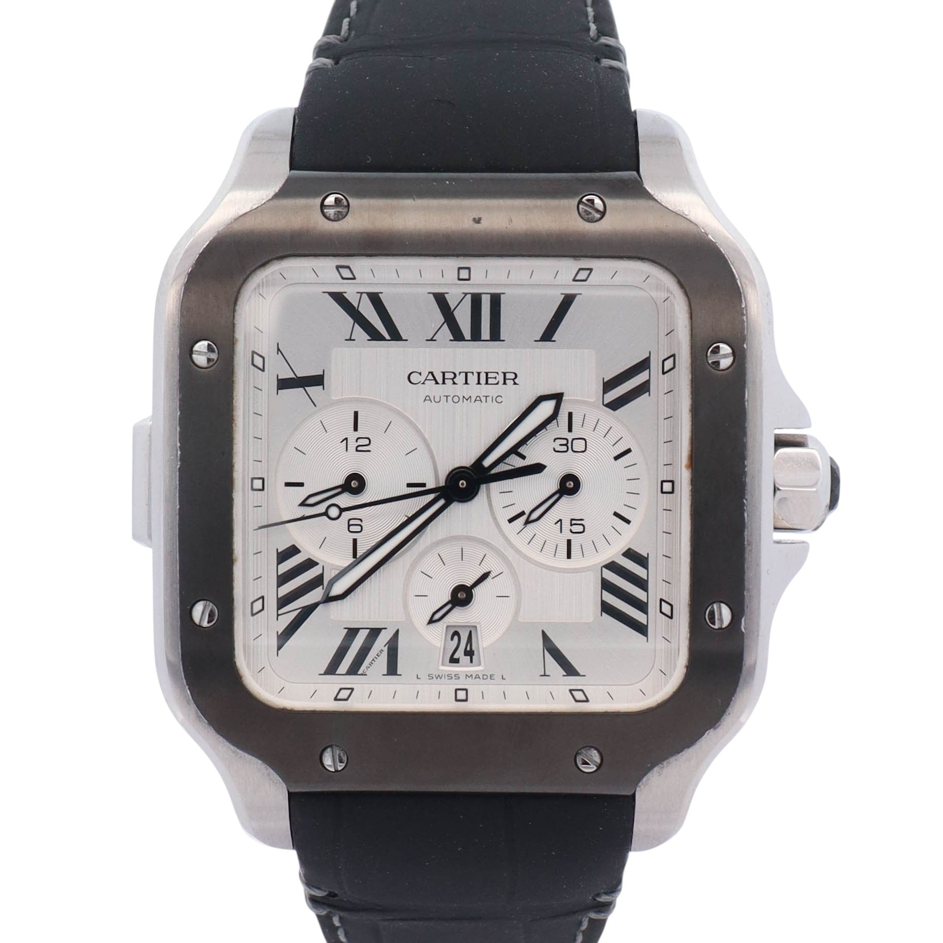 Cartier Santos Stainless Steel 43.3mm White Dial Watch Ref# WSSA0017 - Happy Jewelers Fine Jewelry Lifetime Warranty