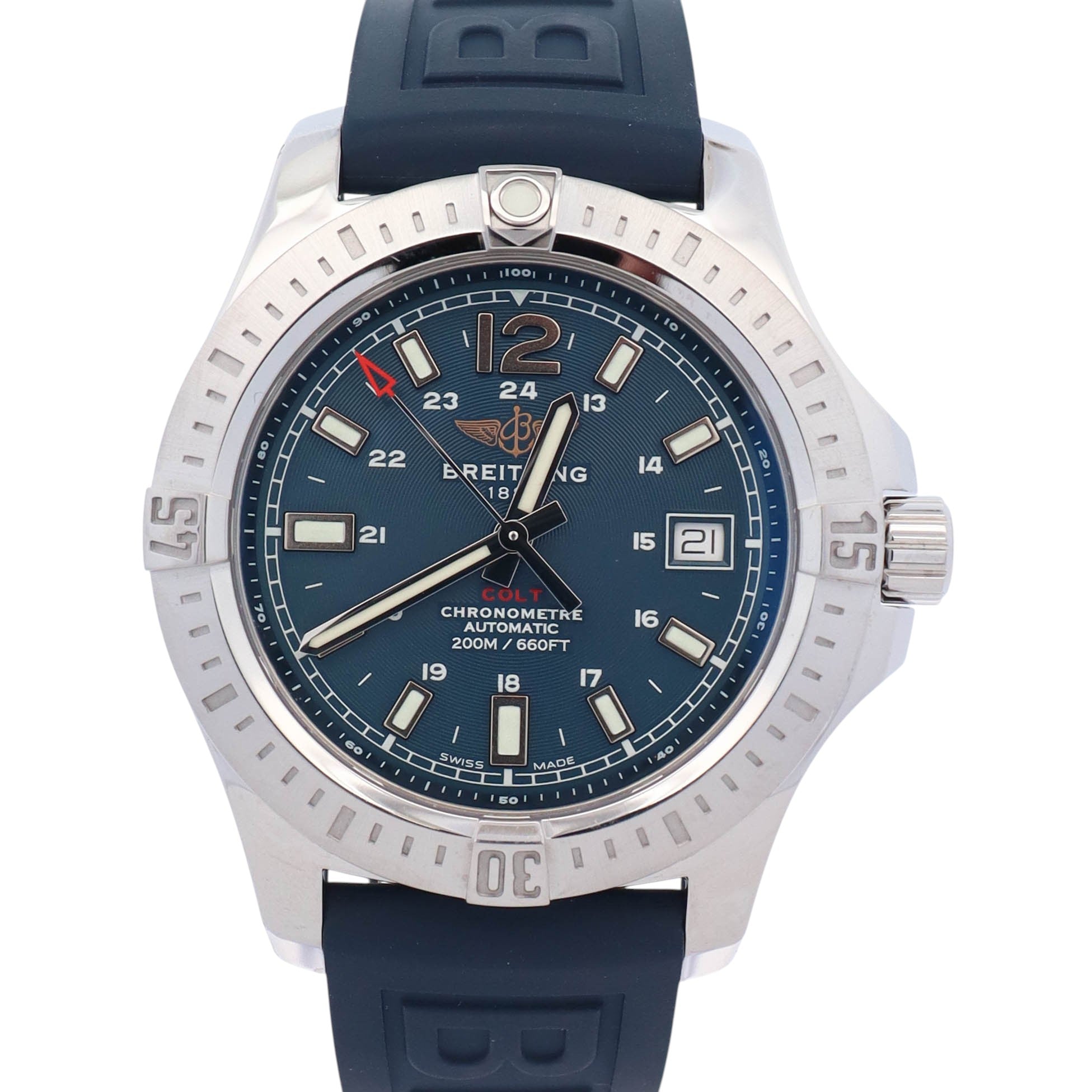 Breitling Colt Stainless Steel 41mm Blue Dial Watch Ref# A17313 - Happy Jewelers Fine Jewelry Lifetime Warranty