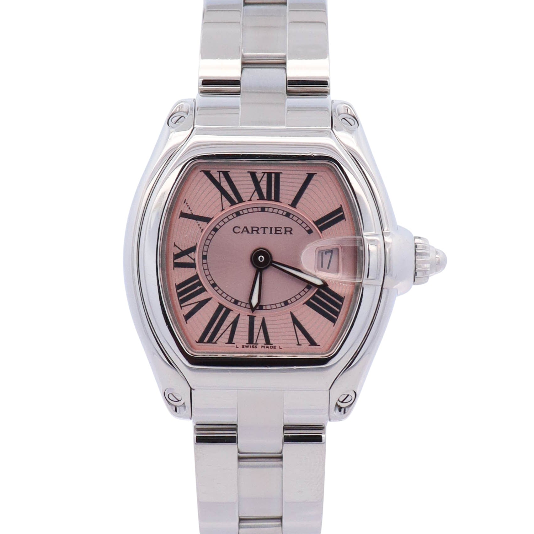 Cartier Roadster Stainless Steel 36x30mm Pink Dial Watch Ref# W62017V3 - Happy Jewelers Fine Jewelry Lifetime Warranty