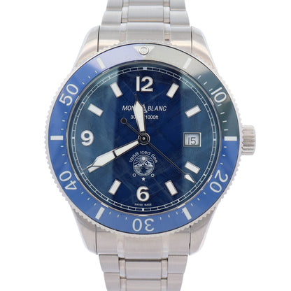 Montblanc 1858 Iced Sea Stainless Steel 41mm Glacier Blue Dial Watch Ref# 129369 - Happy Jewelers Fine Jewelry Lifetime Warranty