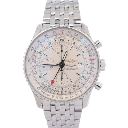 Breitling Navitimer World Stainless Steel 46mm White Chronograph Dial Watch Ref# A24322 - Happy Jewelers Fine Jewelry Lifetime Warranty