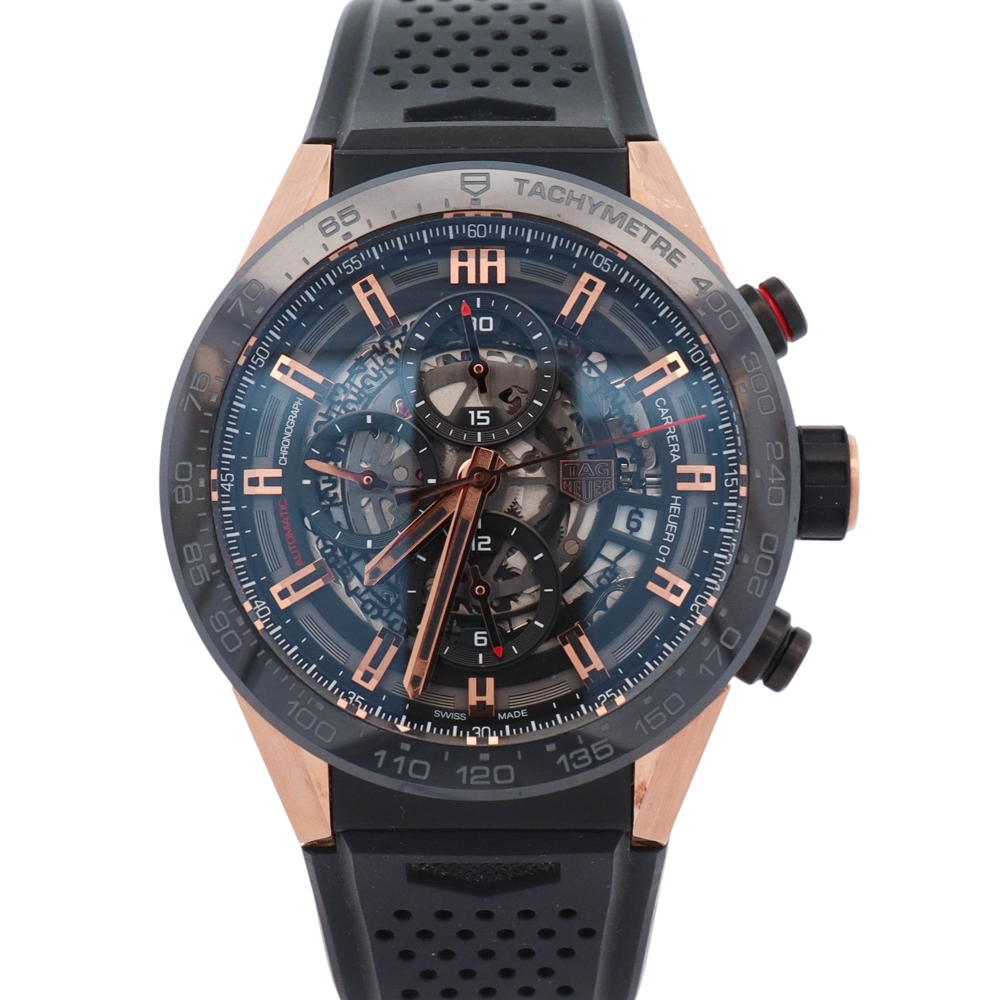 Tag Heuer Carrera Heuer 01 Chronograph 43mm Skeletonized Chronograph Dial Watch Ref# CAR205A.FT6087 - Happy Jewelers Fine Jewelry Lifetime Warranty