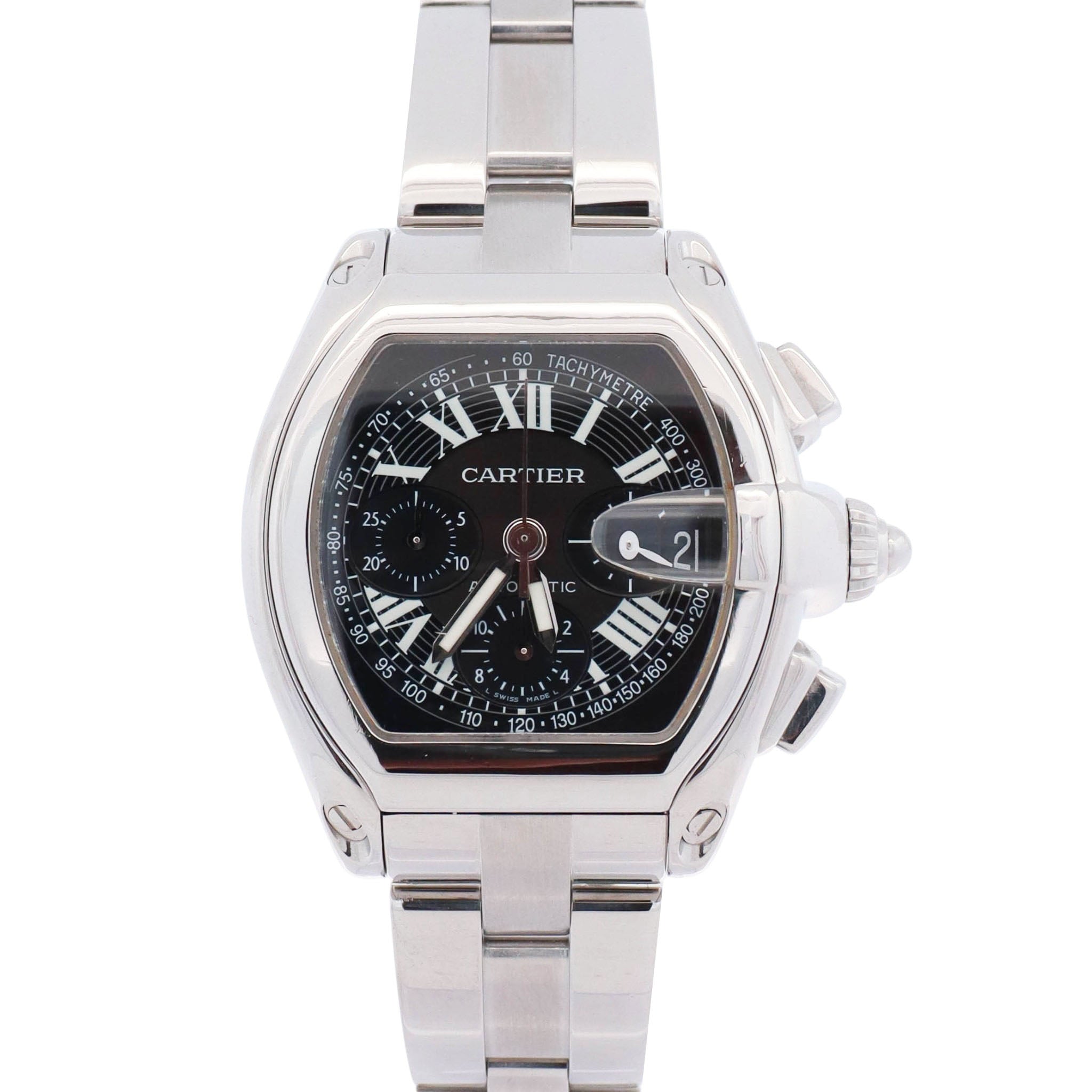 Cartier Roadster XL Stainless Steel 43mm Black Chronograph Dial Watch Ref# W62007X6 - Happy Jewelers Fine Jewelry Lifetime Warranty