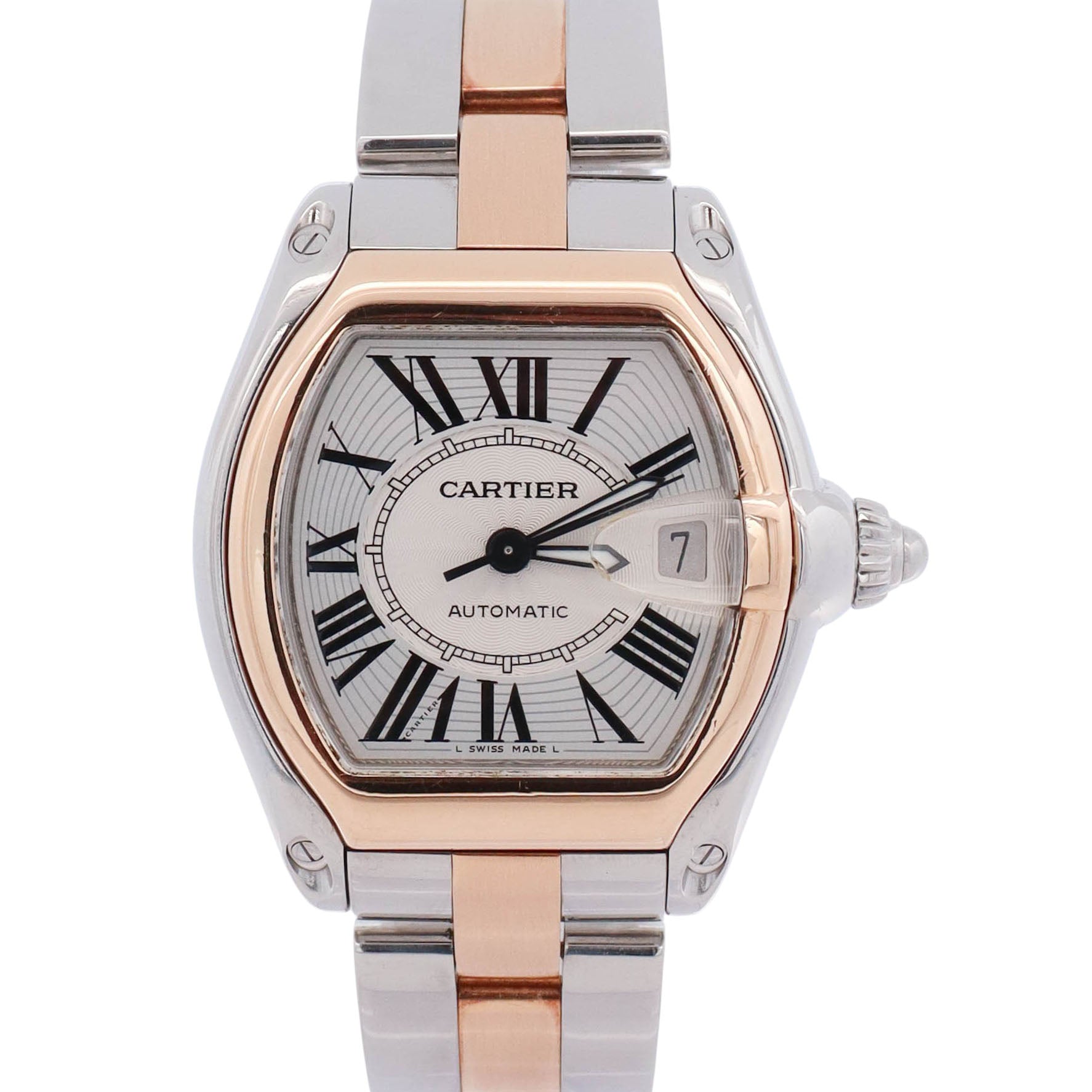 Cartier Roadster Two Tone Yellow Gold & Stainless Steel 31mm Silver Dial Watch Ref# W62026Y4