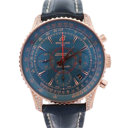 Breitling Montbrilliant 40mm Rose Gold Blue Chronograph Dial Watch Ref# RB0130