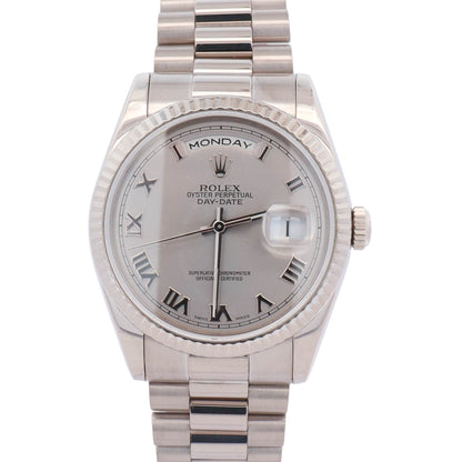Rolex Day-Date Presidential 36mm Silver Roman Dial Watch Ref# M118239 - Happy Jewelers Fine Jewelry Lifetime Warranty