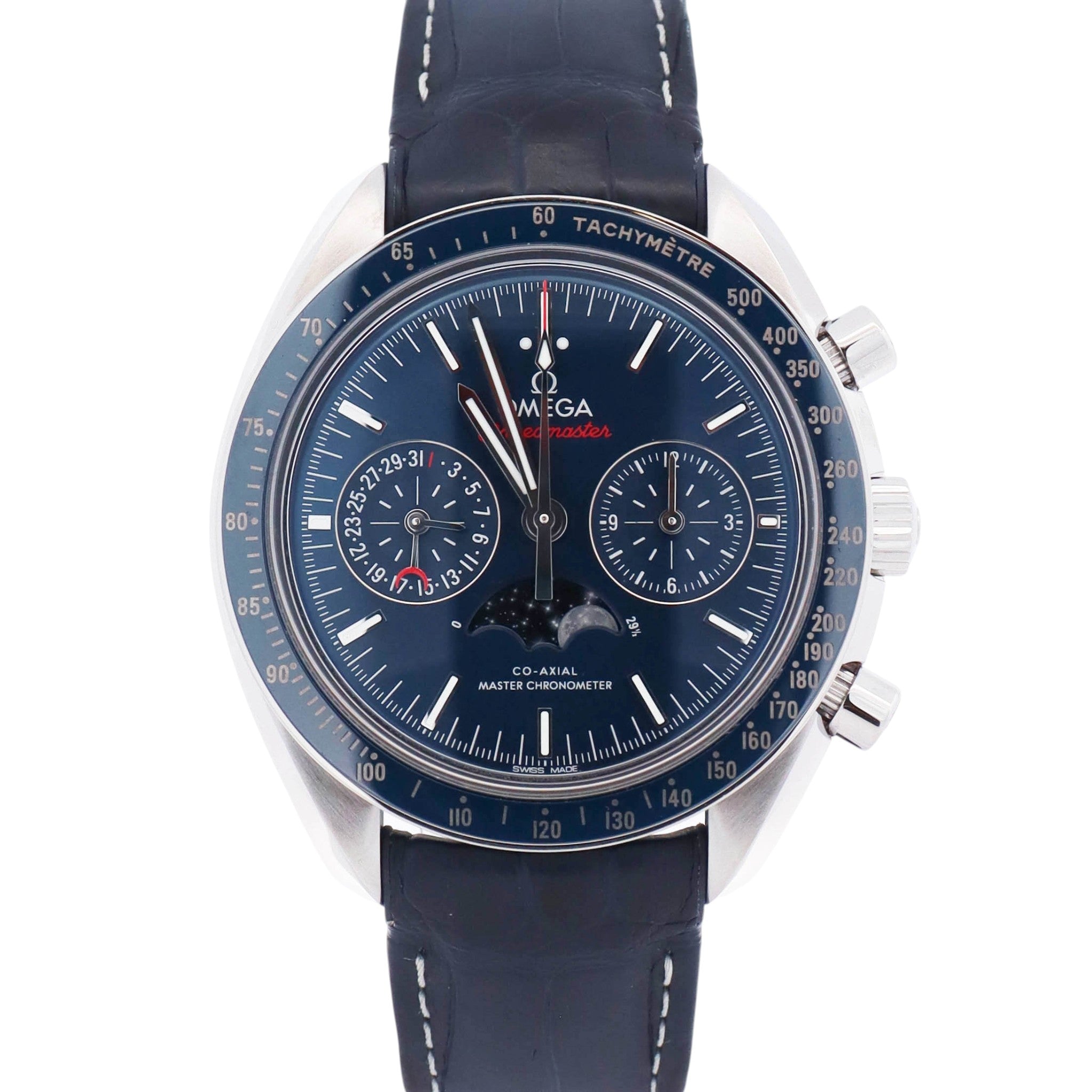Omega Speedmaster Moonphase 44.25mm Blue Chronograph Dial Watch Ref# 304.33.44.52.03.001 - Happy Jewelers Fine Jewelry Lifetime Warranty