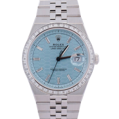 Rolex Land-Dweller Platinum 40mm Ice Blue Honeycomb Dial Watch Ref# 127386TBR - Happy Jewelers Fine Jewelry Lifetime Warranty