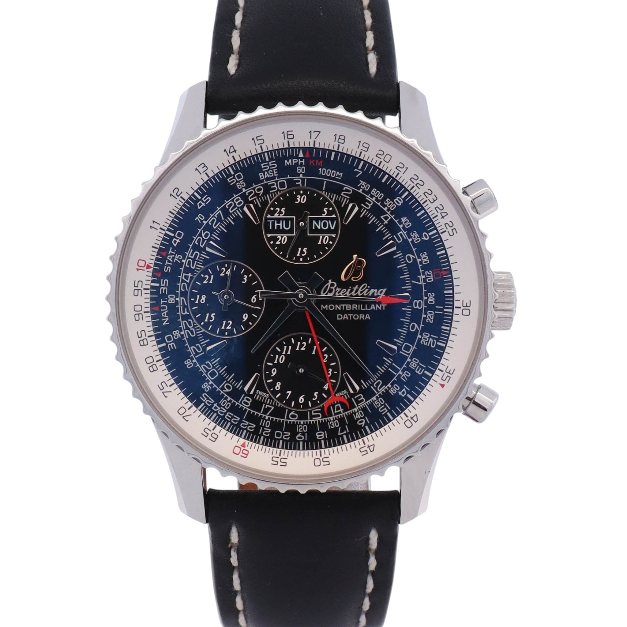 Breitling Montbrilliant Datora 43mm Black Dial Watch Ref # A21330 - Happy Jewelers Fine Jewelry Lifetime Warranty