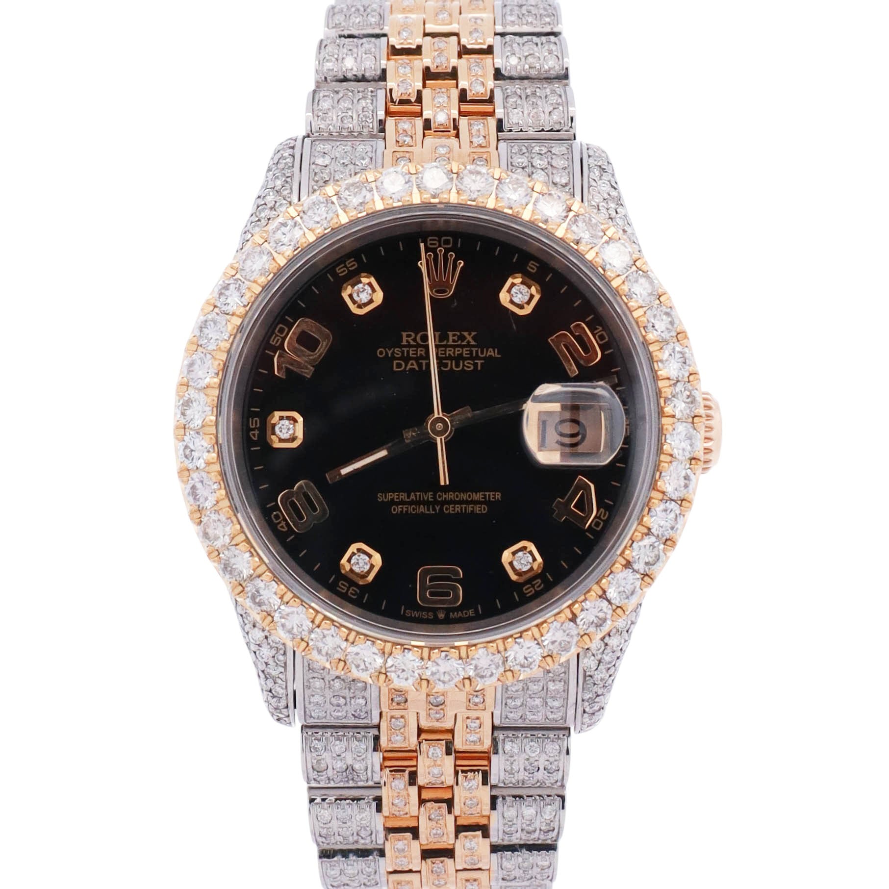 Rolex Datejust 36mm Iced Out Black Dial Watch Ref# 16233