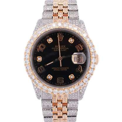 Rolex Datejust 36mm Iced Out Black Dial Watch Ref# 16233