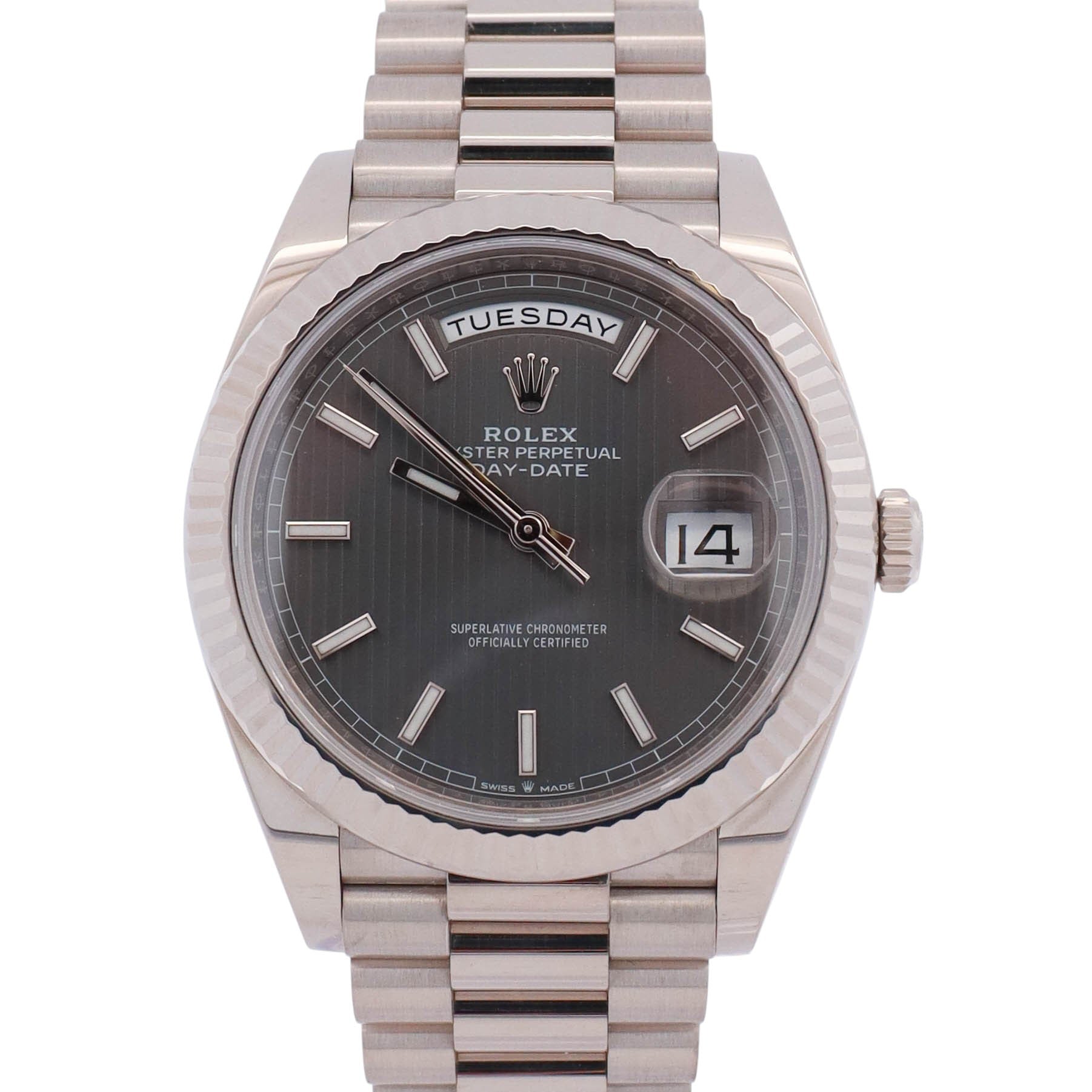 Rolex Day-Date 40mm Rhodium Tuxedo Dial Watch Ref# 228239 - Happy Jewelers Fine Jewelry Lifetime Warranty