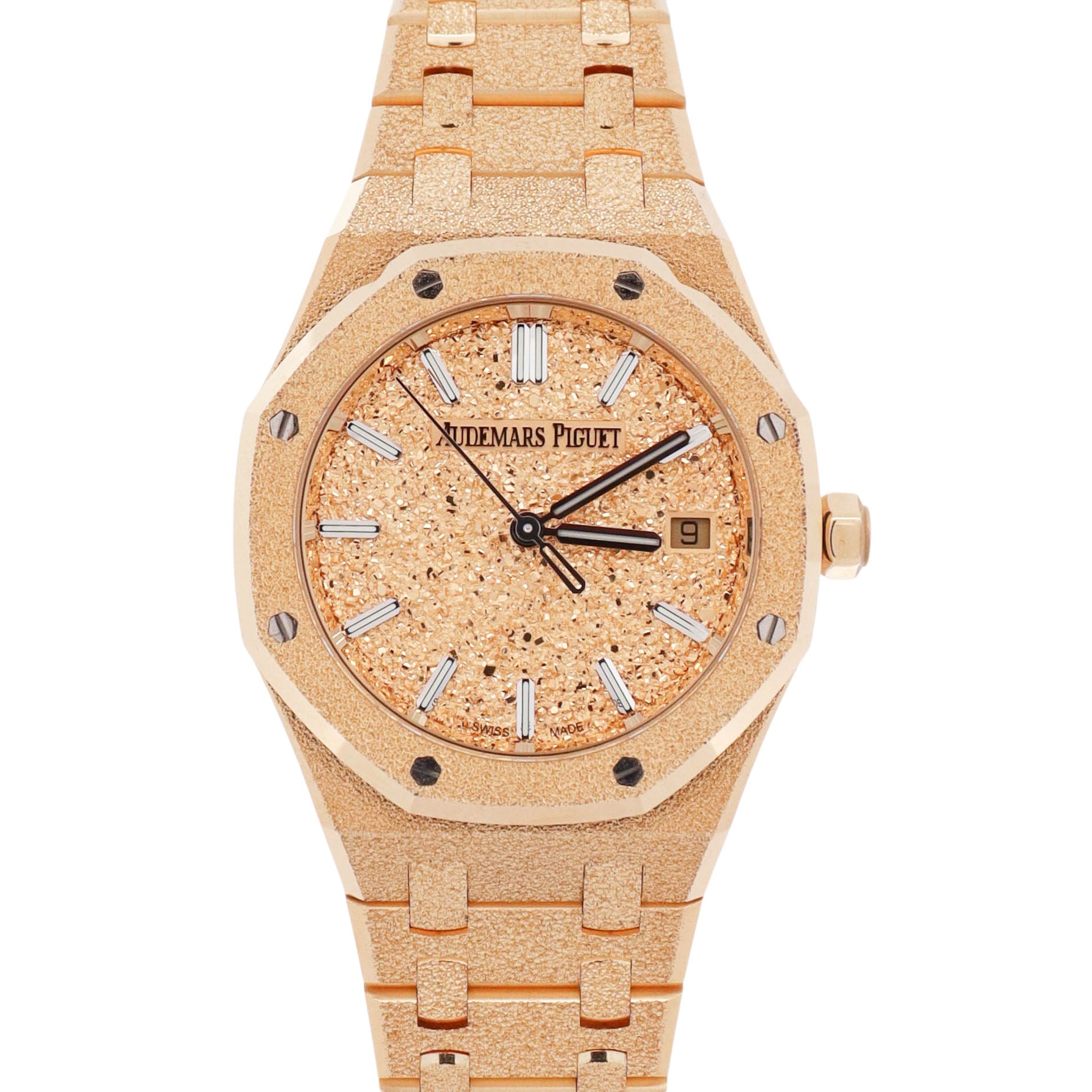 Audemars Piguet Royal Oak Frosted 34mm  Yellow Gold Sand Plated Dial Watch Ref# 77450BA.GG.1361BA.01