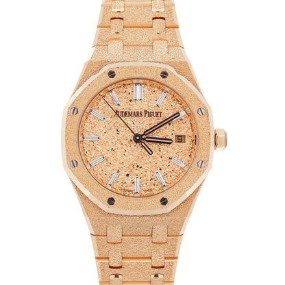Audemars Piguet Royal Oak Frosted 34mm  Yellow Gold Sand Plated Dial Watch Ref# 77450BA.GG.1361BA.01