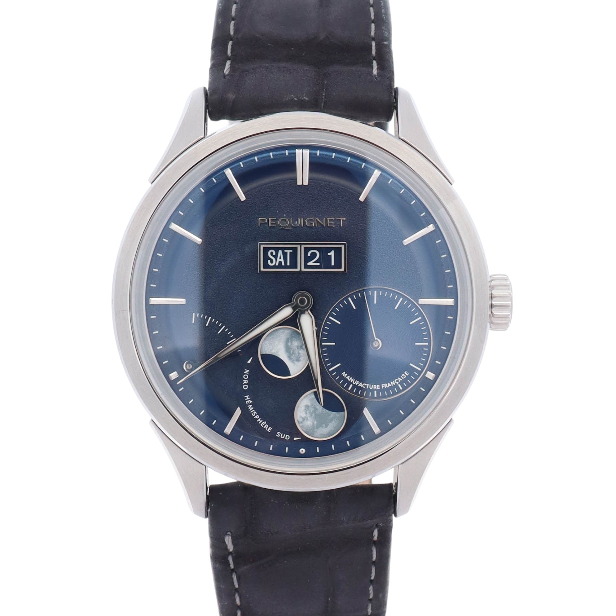 Pequignet Royale Paris Moon Phase 39.5mm Blue Dial Watch Ref: 9100673