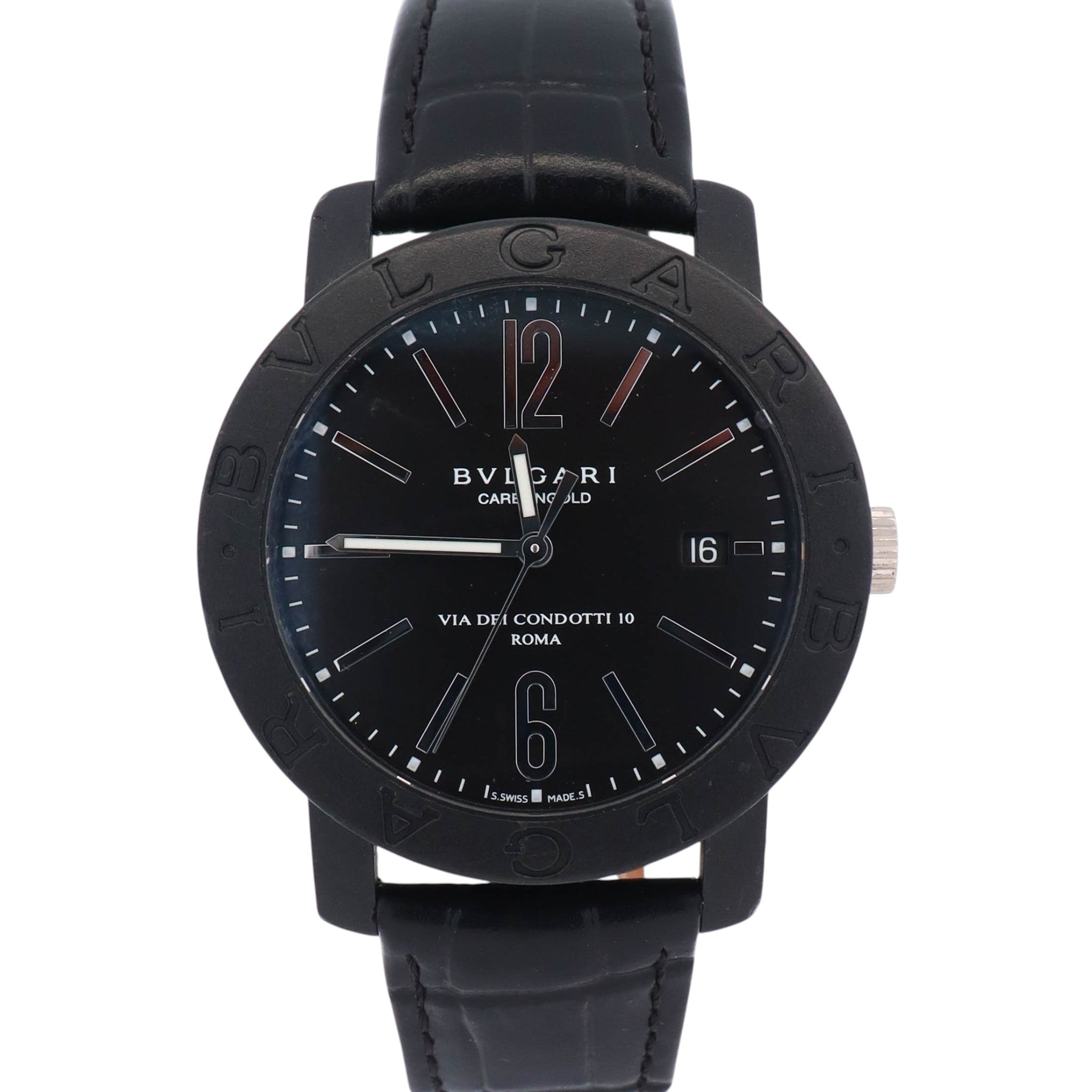 Bvlgari Carbongold 40mm Black Dial Watch Ref# BB40CL