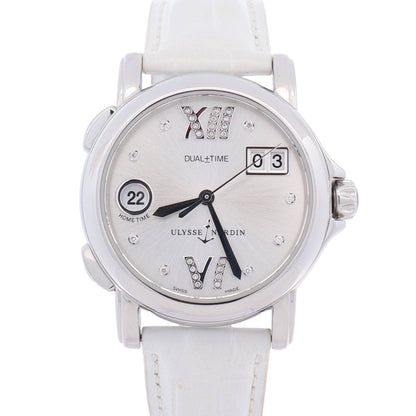 Ulysse Nardin GMT Big Date Dual Time 37mm Silver Diamond Dial Watch Ref# 243-22/391