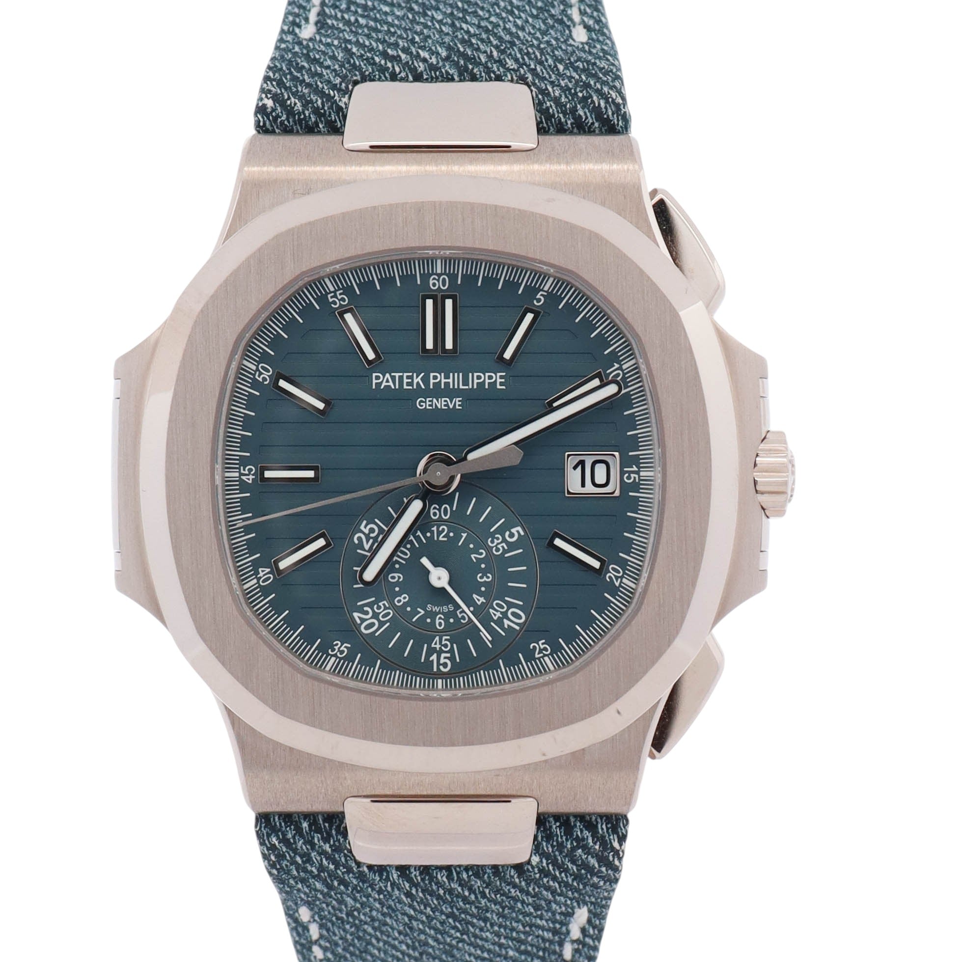 Patek Philippe Nautilus 40.5mm Blue Stick Dial Watch Ref# 5980/60G-001