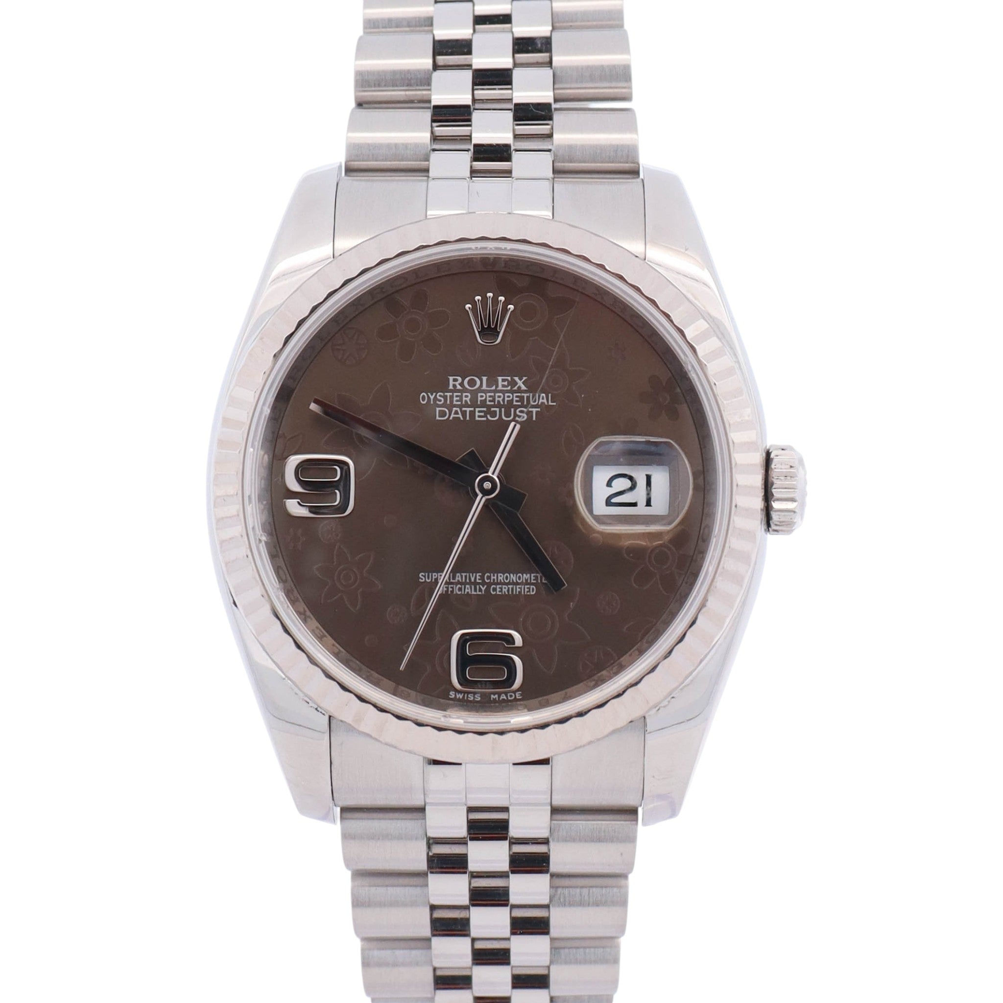 Rolex Datejust 36mm Rhodium Flower Dial Watch Ref# 116234