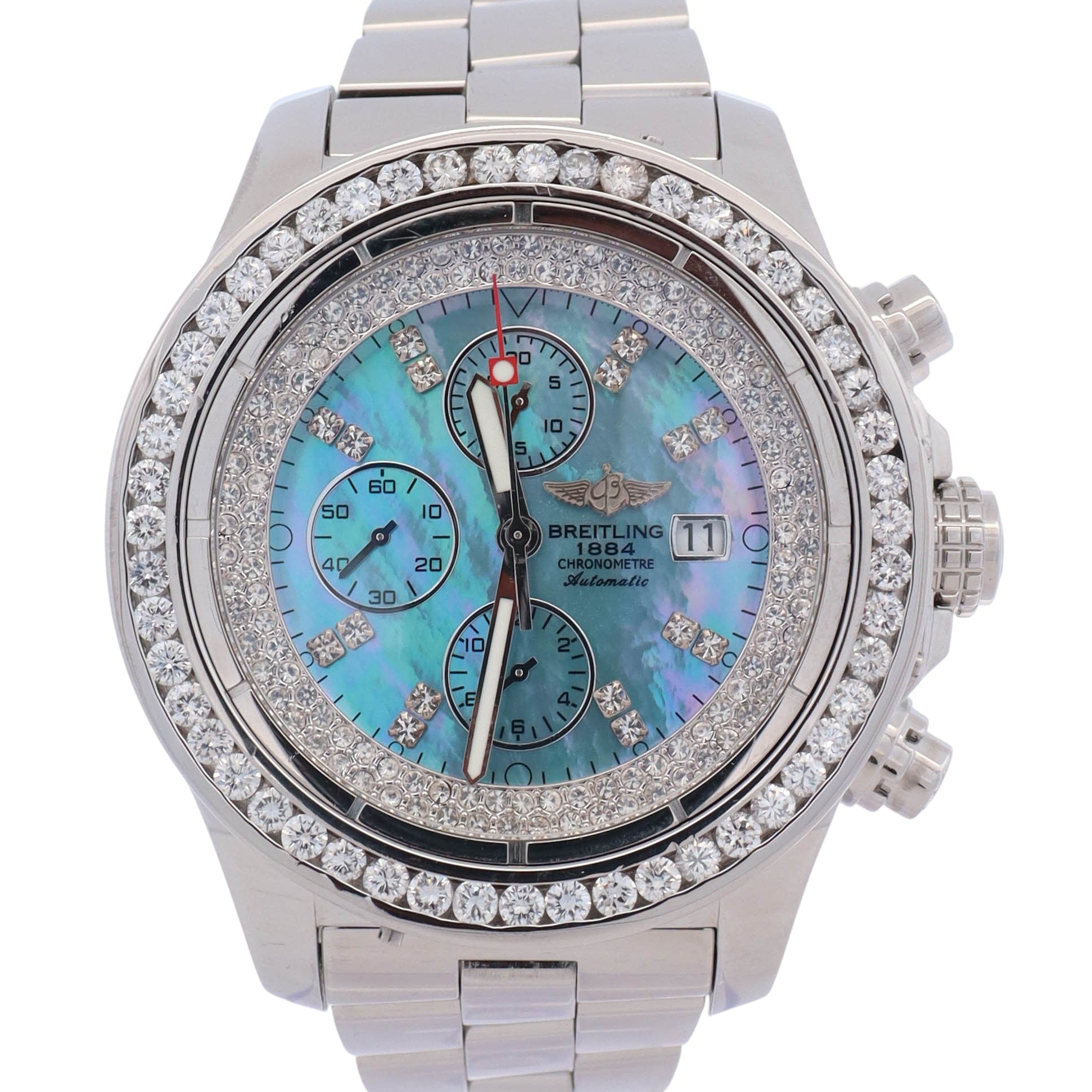 Breitling Super Avenger 48mm Aftermarket Blue MOP Diamond Dial Watch Ref# A13370