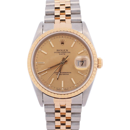 Rolex Oyster Perpetual Date 34mm Champagne Dial Watch Ref: 15223