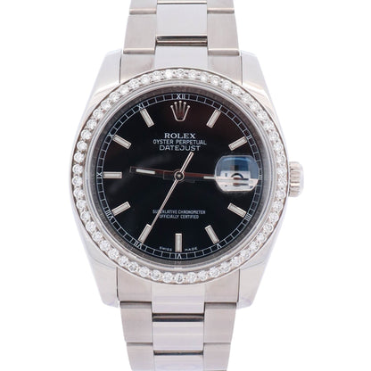 Rolex Datejust 36mm Black Stick Dial Watch Ref# 116200